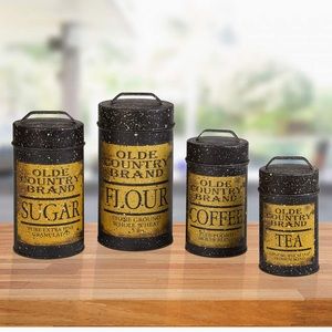 Old country food safe tin kitchen canisters
